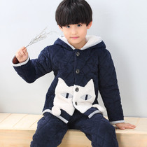 Childrens pajamas boys winter thickened coral fleece cotton boys warm home clothing autumn and winter suits