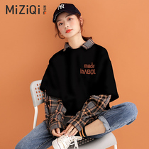 Rice Flag Fake Two-piece Polo Collar Fleece Sweatshirt Women's Spring Autumn Winter 2022 New Casual Turtleneck Top Coat