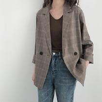 Plaid small suit female Korean version of 2019 spring new thin chic loose coat casual plaid retro west