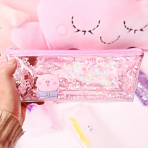 Quicksand pen bag female simple Net red mermaid large capacity stationery box girl heart ins into oil Japanese transparent pencil bag Primary School students cute creative piggy hipster childrens stationery bag