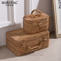  Solid wood rattan woven tea set Red wine storage box Large retro photography props storage box with lid household tea ceremony box