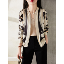 Japan station 2021 spring and summer new Korean version of the printed silk top long-sleeved short mulberry silk cardigan short jacket women