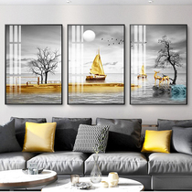 Smooth sailing living room decoration painting light luxury black and white style triptych mural sofa background wall hanging painting modern simple