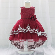 New baby wedding dress female baby tail princess dress 0-1 year old children 100 days lace 2 years old night