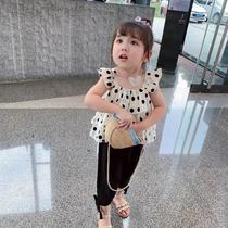 Net Red Baby Harnesses Suit Cotton Linen 2021 New Girl Pants Summer Dress Foreign Air Cute Two Sets