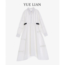 (Hong Kong designer brand) retro wild white double layer irregular shirt dress spring pre