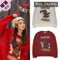 Spot IU with Korean direct mail slowcoaster bear sweater vintage illustration New Year red sweater women