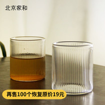 Heat-resistant glass household striped thickened teacup wine glass high temperature creative water cup fruit juice cup simple ins style
