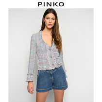 PINKO Women Fashion Joker Trend Tweed Tweed Tassel Slim V-neck Top Short Coat 1G14W77943
