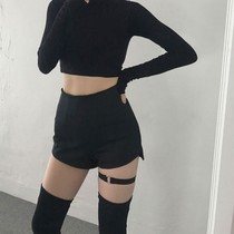 Black High Strap Women Pants Elastic Tight Body Hards Women Ds Street Dancing Waist Hip Hop Hot Pants Shorts Pants New Bottom Super Shorts