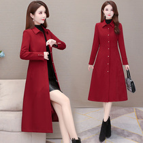 Coat women's long spring and autumn 2021 new POLO collar popular autumn mother waist slimming coat coat