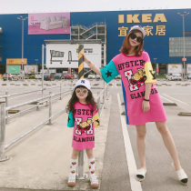 Parent-child outfit mother-daughter outfit Western style girls T-shirt dress 2021 spring and summer new childrens pure cotton long loose dress