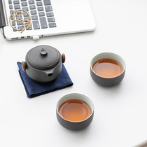 Drinking black pottery fast guest Cup bubble teapot small set outdoor portable travel kung fu tea set bag with one pot two cups