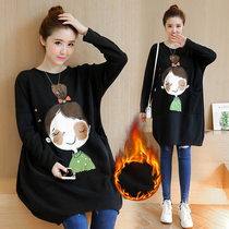 Plus Fattening Overweight Pregnant Woman Autumn Winter Plus Suede Fashion Cartoon Set Head Sweatshirt Loose 200 Catty Long Sleeve Jacket Blouse