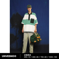 Unvesno (UN) Gradient score color block retro summer polo shirt striped short-sleeved T-shirt genderless