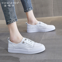 Famasa brand leather White shoes womens soft soles comfortable shoes 2021 spring new Korean flat womens shoes