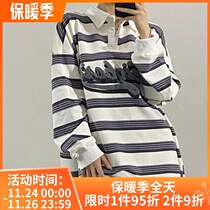NEIGBORL Embroidery Vintage Stripe POLO Long Sleeve T-shirt Tide Brand Pullover Knitted Couples Sweaters Men and Women Loose