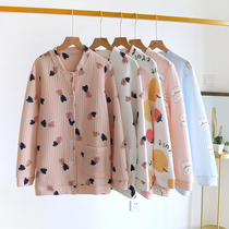 Single Piece Blouse Autumn Winter Lady Pyjamas Triple Pure Cotton Thickened Warm Air Cotton Mezzanine Slim Clip Cotton Home Clothing
