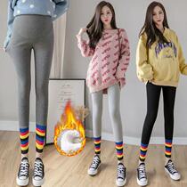 Pregnant women autumn and winter outerwear leggings plus velvet thickened lamb velvet trousers winter fashion color strip splicing maternity pants