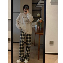 ms sweet end end early autumn American fashion loose and thin oatmeal printed pullover round neck casual sweater women