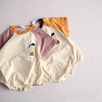 ins wind summer baby baby clothes Short-sleeved t-shirt Korean version triangle climbing suit jacket Cotton loose one-piece