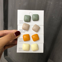 s925 Silver Needle Geometric Acrylic Square Ear Nail Han Style Macaron Earrings Mosaic Extremely Simple Earrings