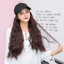 Hat wig one female Winter fashion trend baseball cap with hair wool roll long curly hair full head cover