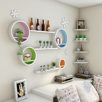  Punch-free wall shelf Bedroom wall hanging creative lattice rack partition modern simple TV background decoration rack
