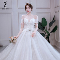 French main wedding dress 2021 new bride shoulder Palace wind tailing temperament simple advanced winter