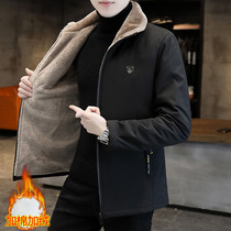 Lamb plush winter coat men plus velvet thickened cotton coat lapel down cotton jacket cold warm middle-aged cotton jacket man