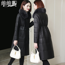 Vivix Haining Leather Leather Sheepskin Down Jacket Womens Long Knee Fur Jacket 2021 New Winter