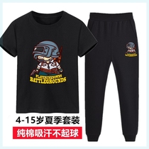 Summer short-sleeved T-shirt 12 teenagers eat chicken set 13 boys 14 big children 15 junior high school students 16 years old two-piece set