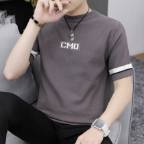 2019 Spring and Autumn short-sleeved sweater mens thin slim middle collar sweater mens youth personality fashion trend mens clothing