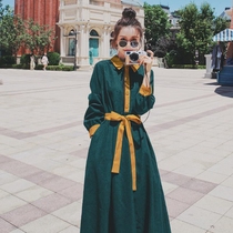 French retro corduroy dress female 2021 early autumn new womens waist thin temperament Hepburn long skirt