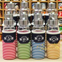 Aike Navy wind High Borosilicate glass water cup with cup cover warm hand Cup car portable round transparent cup