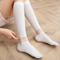 jk day series calf socks female Korean version with long silo socks non-slip Korea semi-cut socks hollowed-out mesh sky goose down white silk stockings