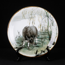 National Master Power for Chinese Ceramic Art Master Liu Jinsongs hand-painted and hung disc raw Xiao Niu NX270