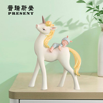 Modern light and luxurious pieces Inwind 1 little girl Unicorn Creative Pendulum Pieces Bedroom Living Room Net Red Home Decoration Pint