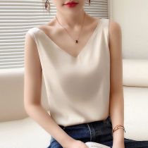 Silk sling Vest Womens inner suit white black base satin mulberry silk top small summer V neck