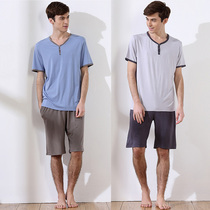 Summer mens cool Modale cotton short sleeves shorts Sleeping Suit Slim big code can be worn outside the home clothes