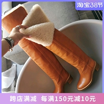 Lamb fur genuine leather over knee long boots female fur integrated snow boots coarse heel high cylinder long cartridge with its color wool boots
