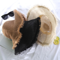 Knitted straw hat female Korean fisherman hat summer big cornice woven holiday sunshade foldable sunscreen breathable beach hat