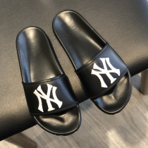 Genuine leather NY word slippers men 2021 Summer new European station mens bull leather tide cards 100 lap cool slippers black