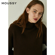 MOUSSY spring and autumn new products side slit high neck off shoulder rib loose sweater 010DSF70-0070