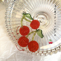 Sweet style handmade beaded Cherry earrings female retro temperament ins Net red with simple long earrings ear clip
