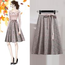 Spring dress skirt women's 2019 new high waist A- shaped umbrella skirt skirt milk tea plaid skirt long Hong Kong flavor skirt