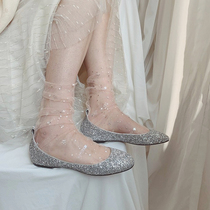 Day Series Transparent Stars Socks Spring Summer Sexy Ultrathin Mesh Yarn Hollowed-out Stacked Socks and Shiny Fairy Midbarrel Socks