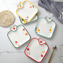  Ceramic love dumplings plate with vinegar plate Creative girl heart fries plate shrimp plate ins net red grid plate vegetable plate