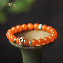 Xin Zhaitang (Jinghong) natural cherry red southern red agate hand string ox year old bracelet Buddha beads jewelry female