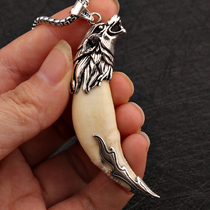 2022 inlaid tattoox retro wolf tooth shaped pendant necklace with black dog tooth burst handmade creative ornament